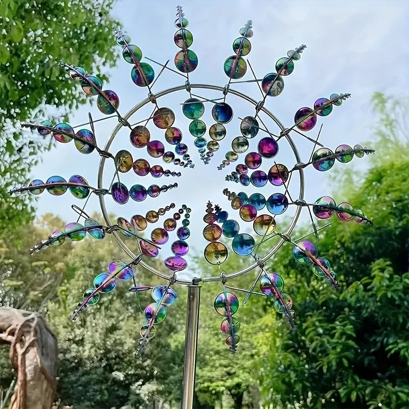 Girouette de Jardin Rotative Multicolore – Sculpture extérieure cinétique en métal