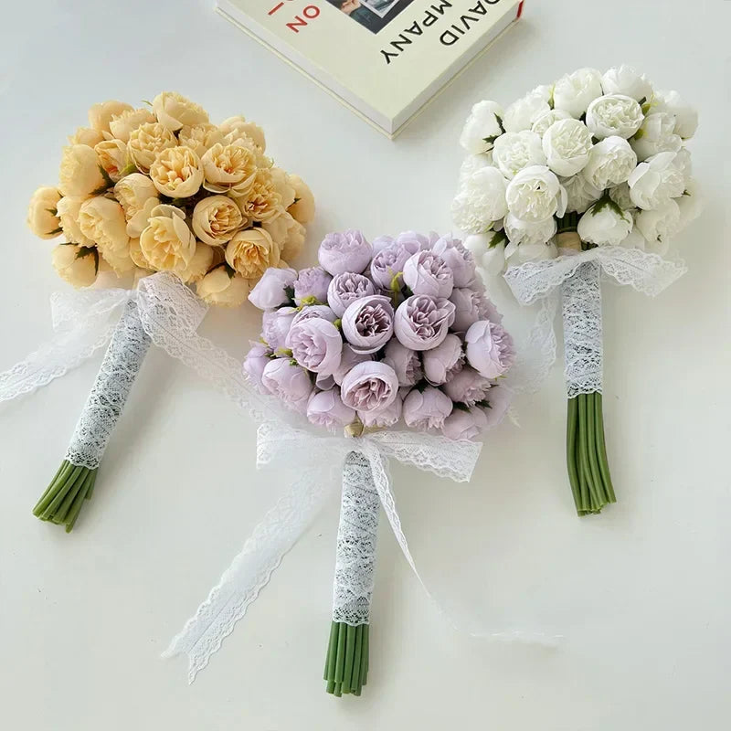 Bouquet de Pivoines en Soie, 27 Fleurs, Multicolore