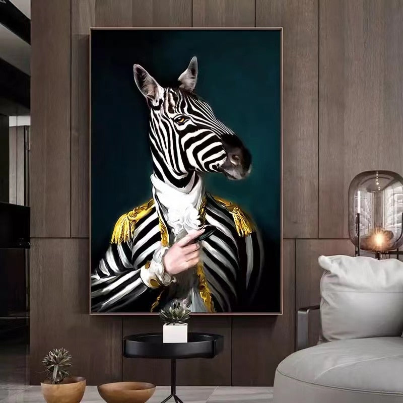 Toile Animalière Chic - Posters Zèbre Lion Éléphant