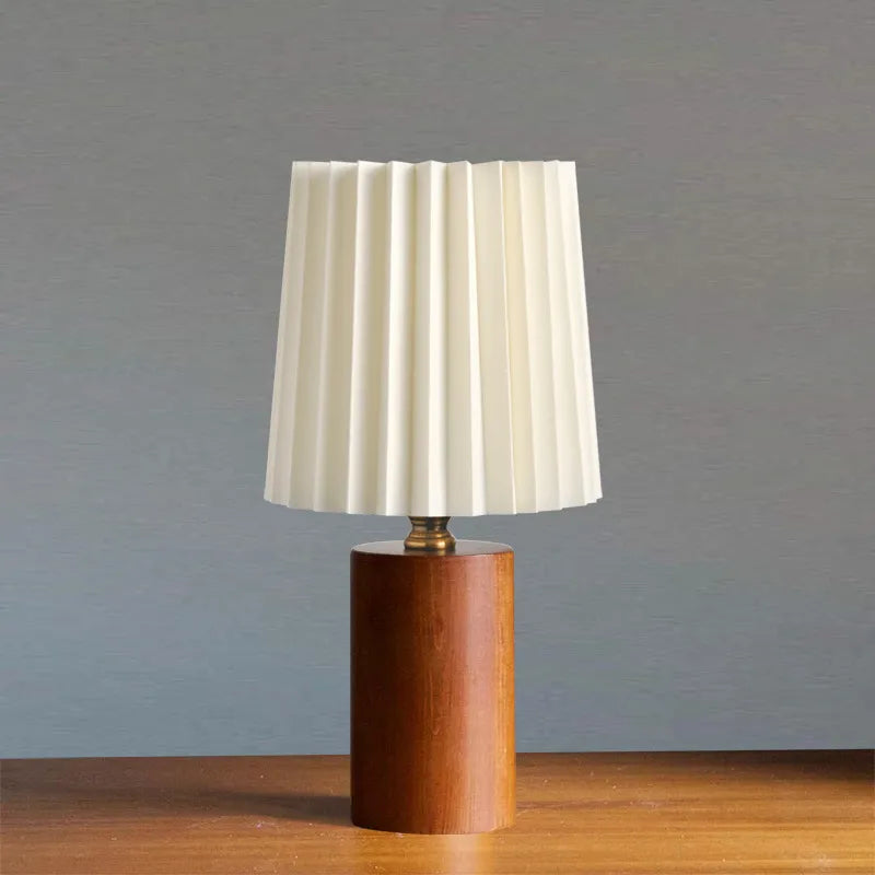 Lampe de Table Bois et Abat-Jour Plissé