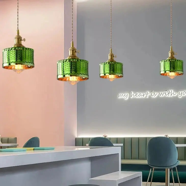 Suspension Scandinave, Abat-Jour en Verre Vert, Hauteur Réglable