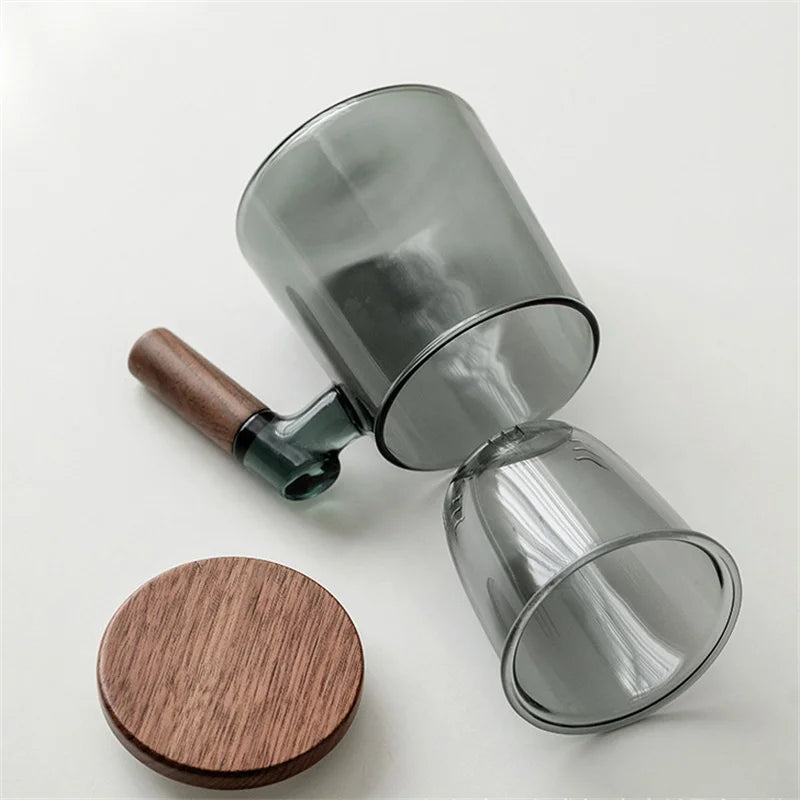 Théière Verre Fumé avec Poignée Bois, 400ml