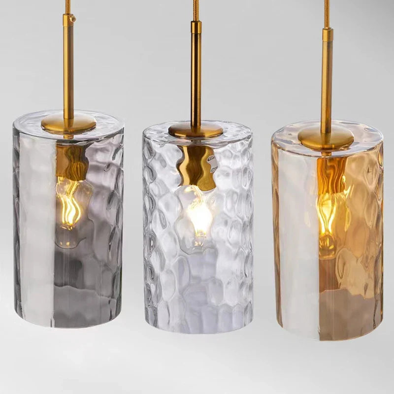 Suspension Cylindrique en Verre – Finition Dorée ou Grise