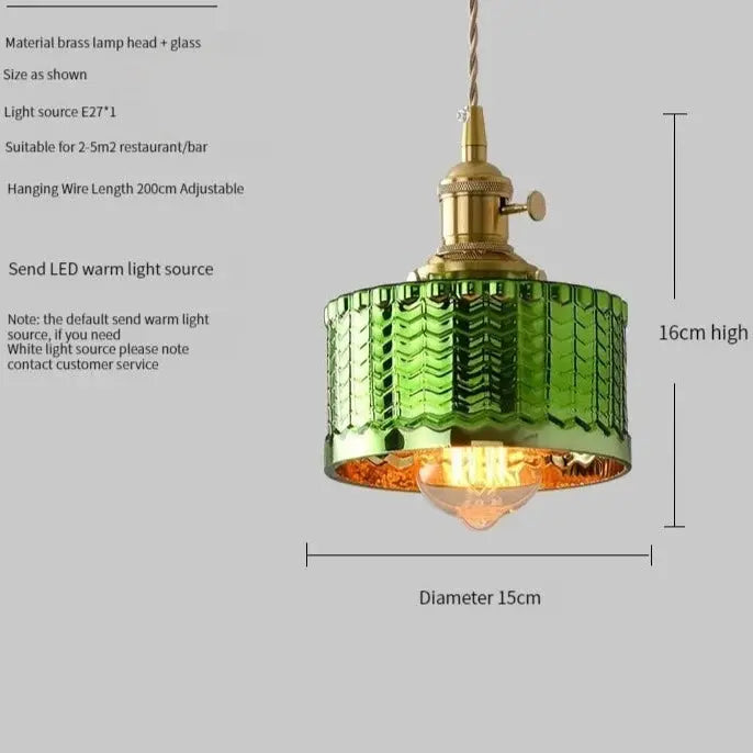 Suspension Scandinave, Abat-Jour en Verre Vert, Hauteur Réglable