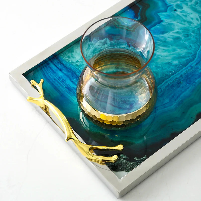 Plateau Décoratif en Agate Bleue – Luxe Naturel pour Vos Moments de Dégustation