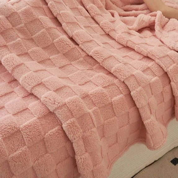 Plaid Polaire à Carreaux Doux et Chaud, Polyester