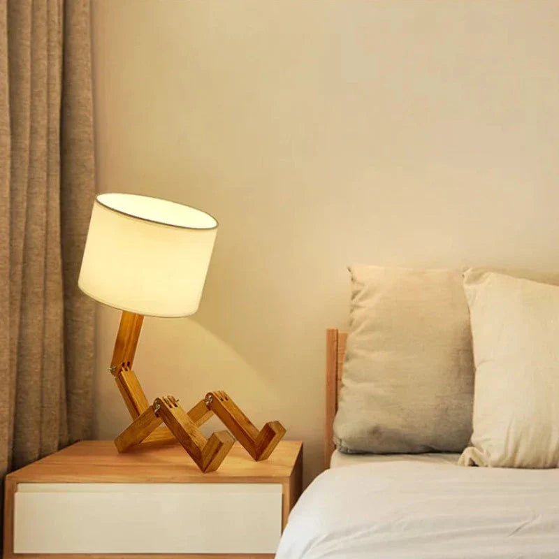 Lampe de Chevet Design Articulée Bois & Tissu