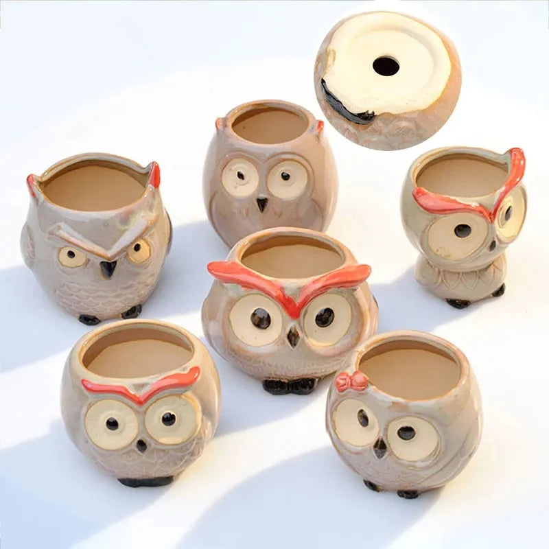 Mini Pot de Fleurs Hibou en Céramique – Jardinière Mignonne pour Plantes Succulentes et Déco de Bureau ou Jardin