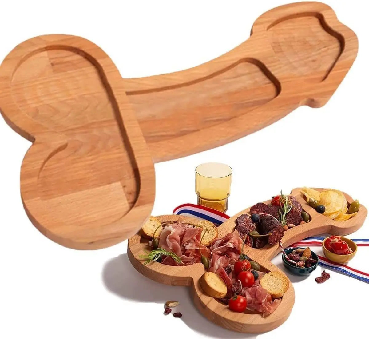 Plateau Apéritif Humour Adulte Bois, 24/40cm, Multi-Compartiments