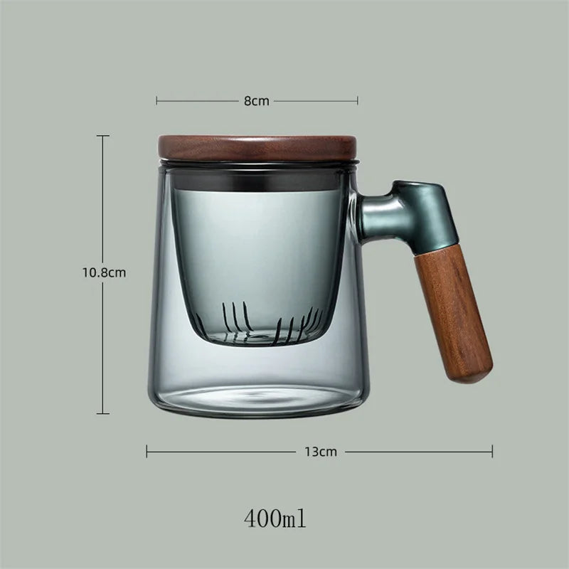 Théière Verre Fumé avec Poignée Bois, 400ml