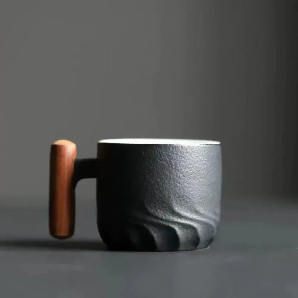 Tasses Espresso Vintage, Céramique, Poignée Bois 80ml