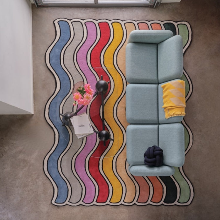 Tapis Fluffy Arc-en-ciel Original et Doux pour Chambre ou Salon