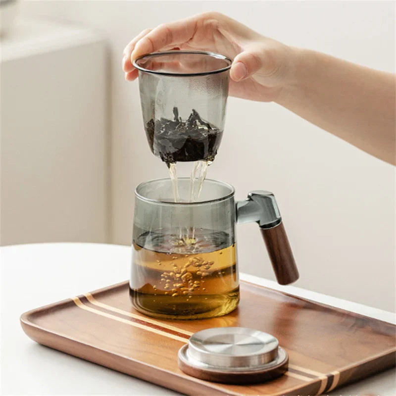 Théière Verre Fumé avec Poignée Bois, 400ml