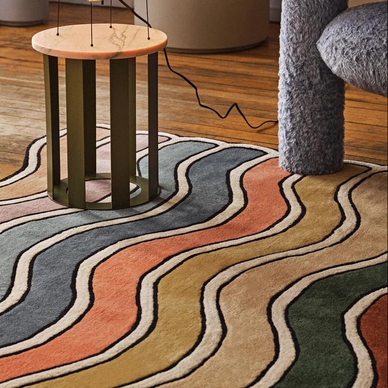 Tapis Fluffy Arc-en-ciel Original et Doux pour Chambre ou Salon