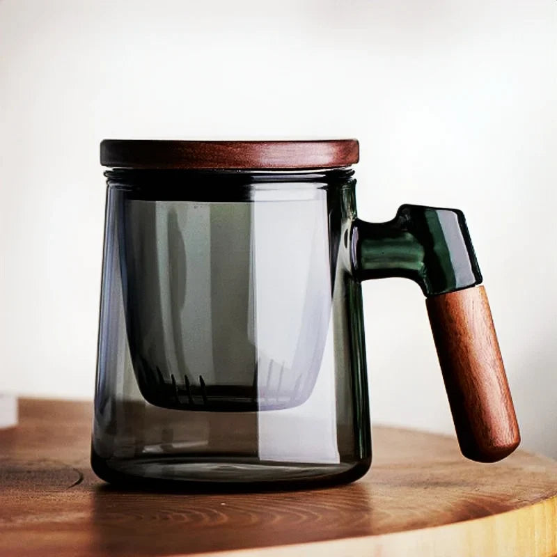 Théière Verre Fumé avec Poignée Bois, 400ml