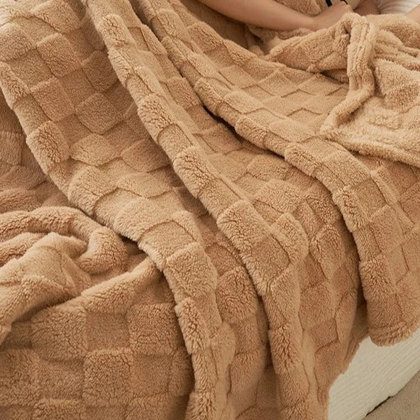 Plaid Polaire à Carreaux Doux et Chaud, Polyester