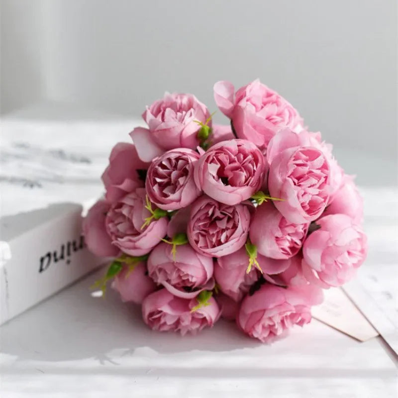 Bouquet de Pivoines en Soie, 27 Fleurs, Multicolore