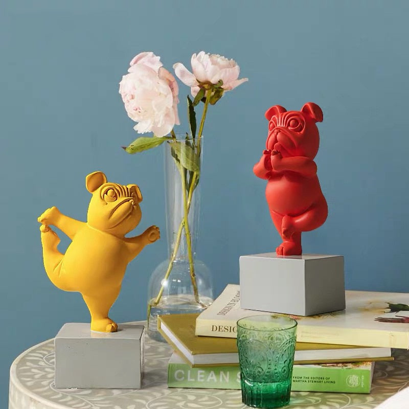 Statuette Chien Bulldog en Résine – Figurine Abstraite Yoga Déco Moderne pour Maison et Bureau