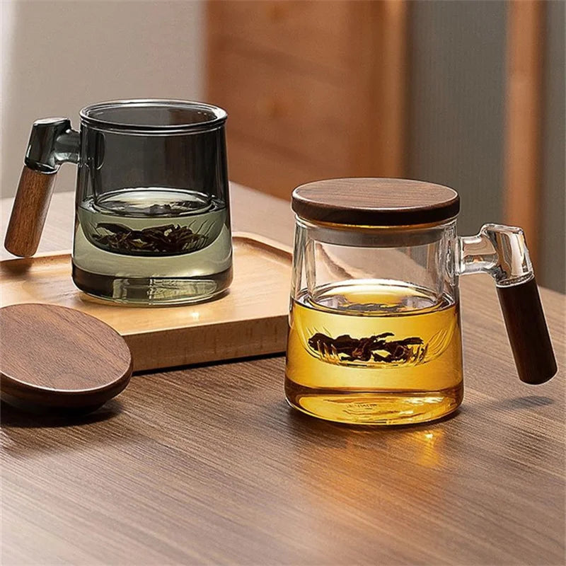 Théière Verre Fumé avec Poignée Bois, 400ml