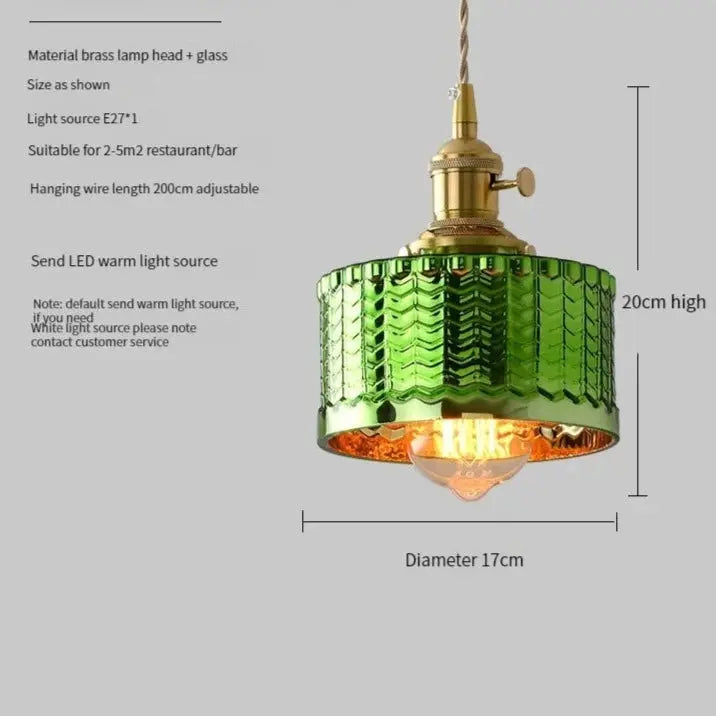 Suspension Scandinave, Abat-Jour en Verre Vert, Hauteur Réglable