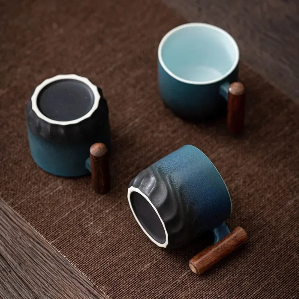 Tasses Espresso Vintage, Céramique, Poignée Bois 80ml