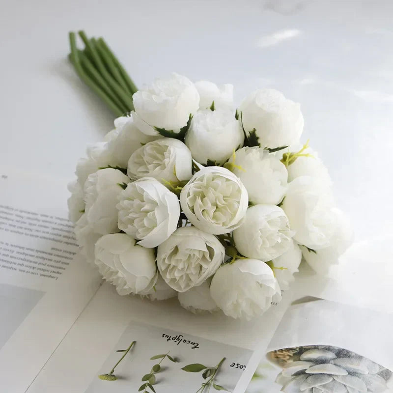 Bouquet de Pivoines en Soie, 27 Fleurs, Multicolore