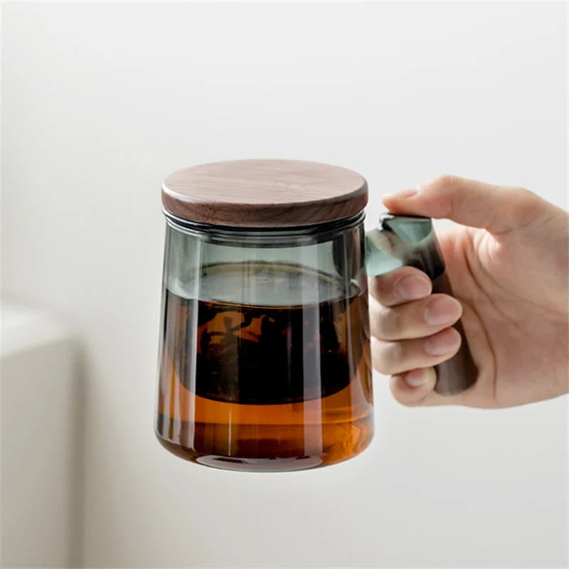 Théière Verre Fumé avec Poignée Bois, 400ml