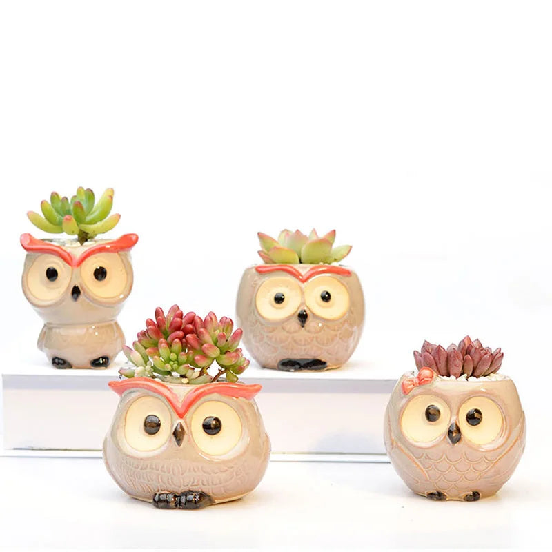 Mini Pot de Fleurs Hibou en Céramique – Jardinière Mignonne pour Plantes Succulentes et Déco de Bureau ou Jardin