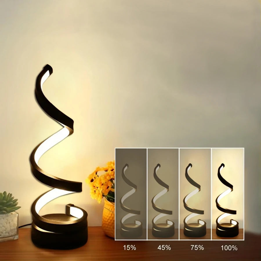 Lampe de Table Spirale LED – Design Moderne à Intensité Variable avec Port USB