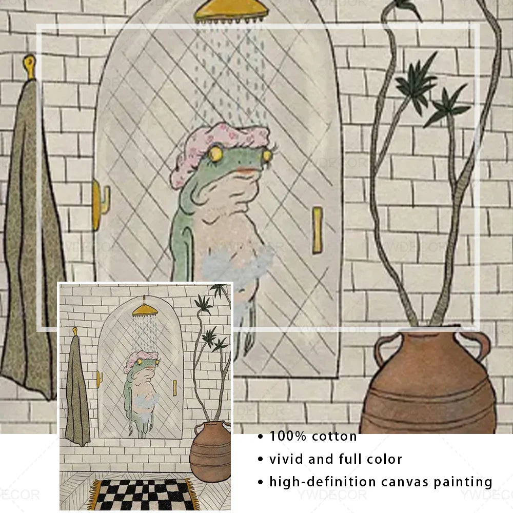 Cute Bathing Frog - Tableau en Toile Animaux Cartoons