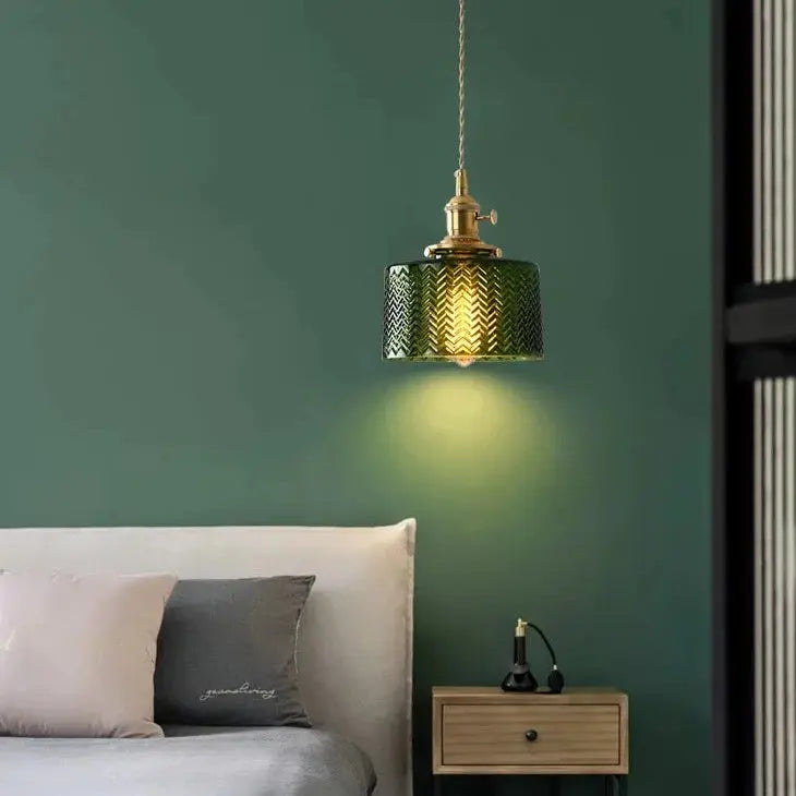 Suspension Scandinave, Abat-Jour en Verre Vert, Hauteur Réglable