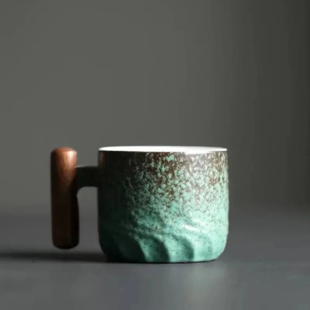 Tasses Espresso Vintage, Céramique, Poignée Bois 80ml