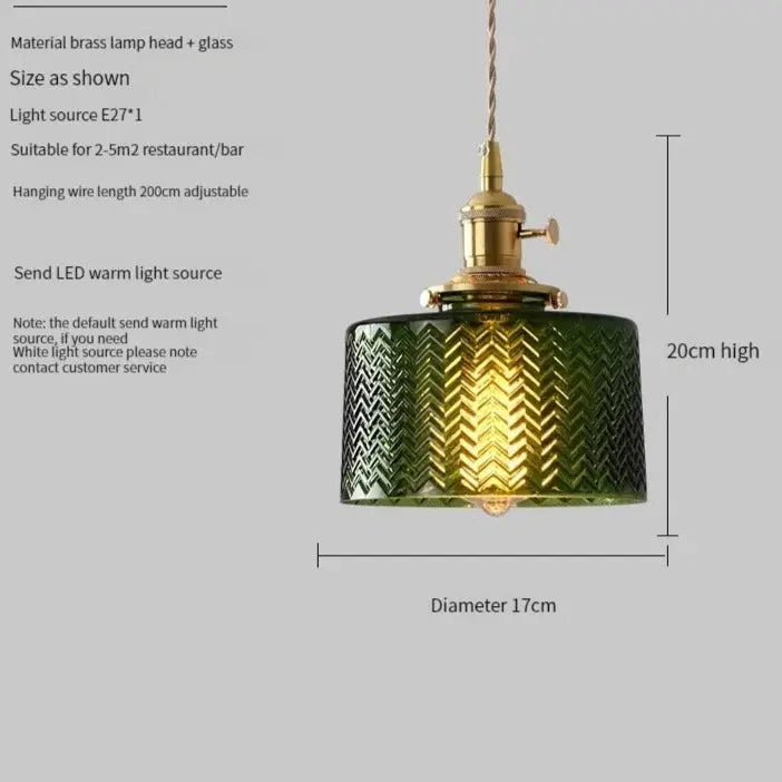 Suspension Scandinave, Abat-Jour en Verre Vert, Hauteur Réglable