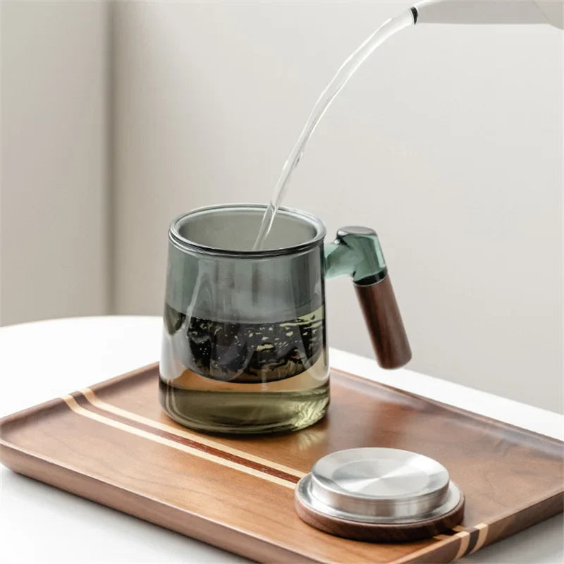 Théière Verre Fumé avec Poignée Bois, 400ml