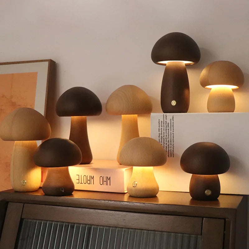 Wooden Mushroom Lamp | Lampe Champignon en Bois - Éclairage Naturel et Élégant