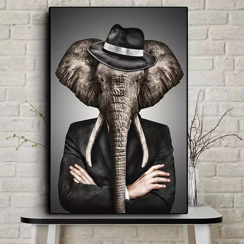 Toile Animalière Chic - Posters Zèbre Lion Éléphant