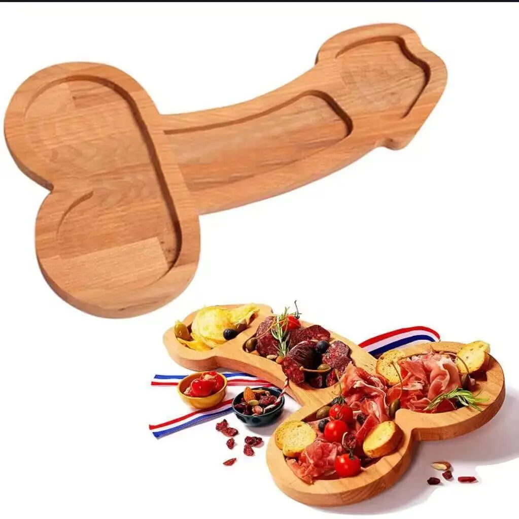 Plateau Apéritif Humour Adulte Bois, 24/40cm, Multi-Compartiments
