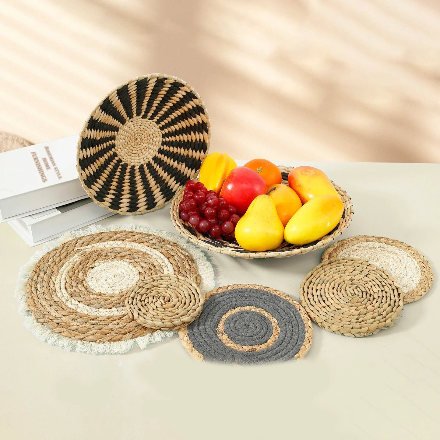 Décorations Murales Bohèmes Ronde Tressées à la Main – Ensemble de 7 Pièces Artisanales