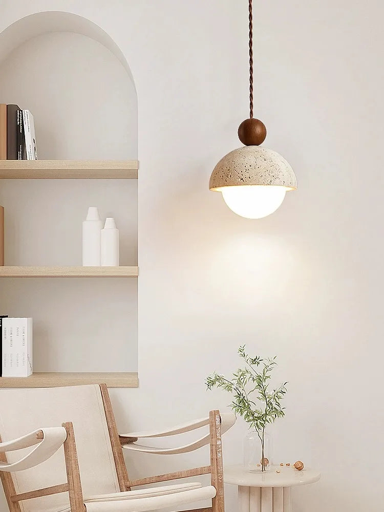 Petite Suspension en Pierre | Lustre Design Moderne en Forme de Bouton de Fleur pour Chambre, Style Crème