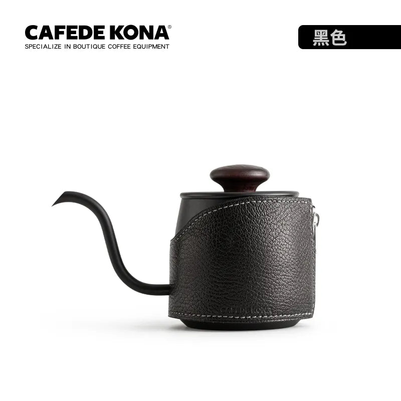 Bouilloire à Col de Cygne Sans Poignée 360ml – Cafetière à Verser Design en Acier Inoxydable et Cuir