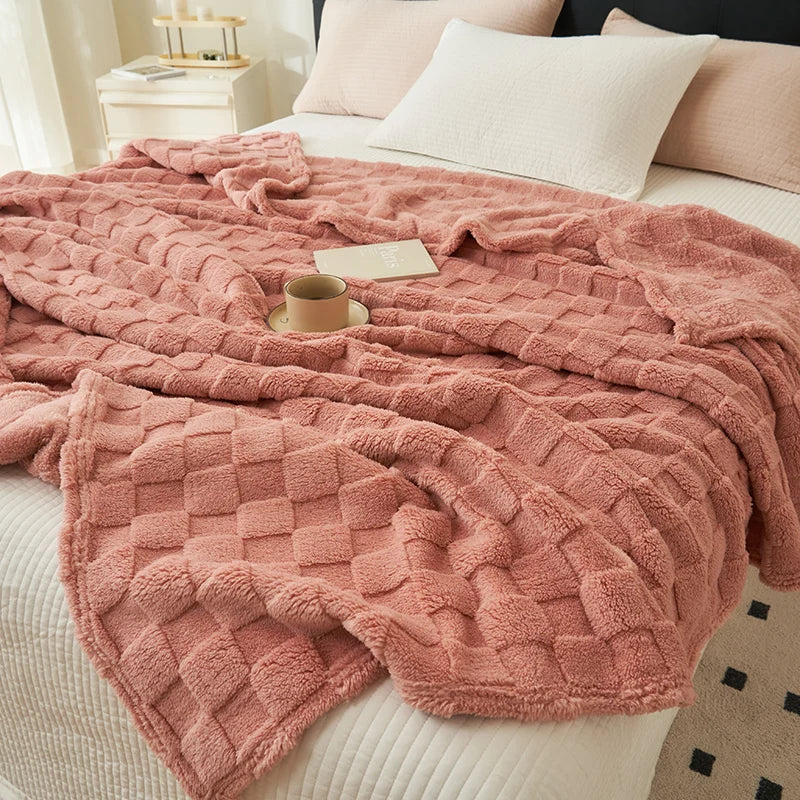 Plaid Polaire à Carreaux Doux et Chaud, Polyester