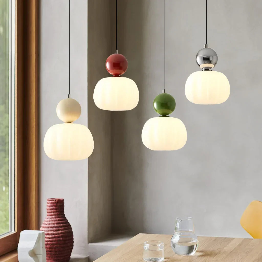 Suspension Art Déco, Crème, Verre Givré, Ø16cm x H22cm