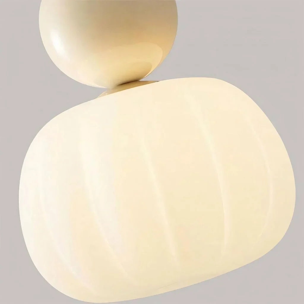 Suspension Art Déco, Crème, Verre Givré, Ø16cm x H22cm