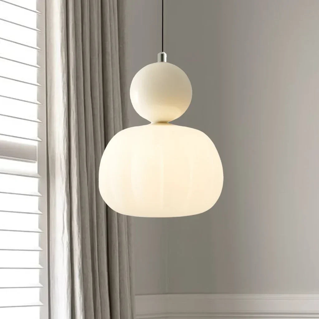 Suspension Art Déco, Crème, Verre Givré, Ø16cm x H22cm