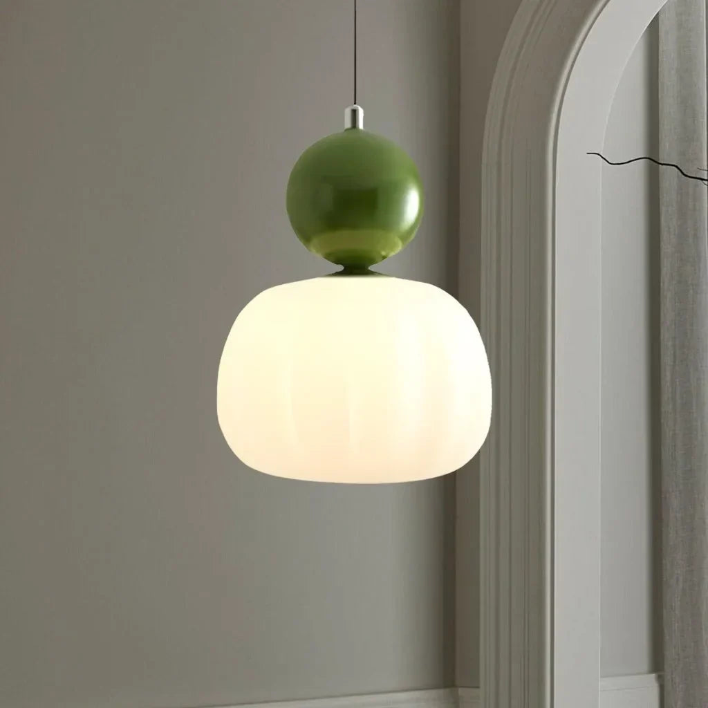 Suspension Art Déco, Crème, Verre Givré, Ø16cm x H22cm