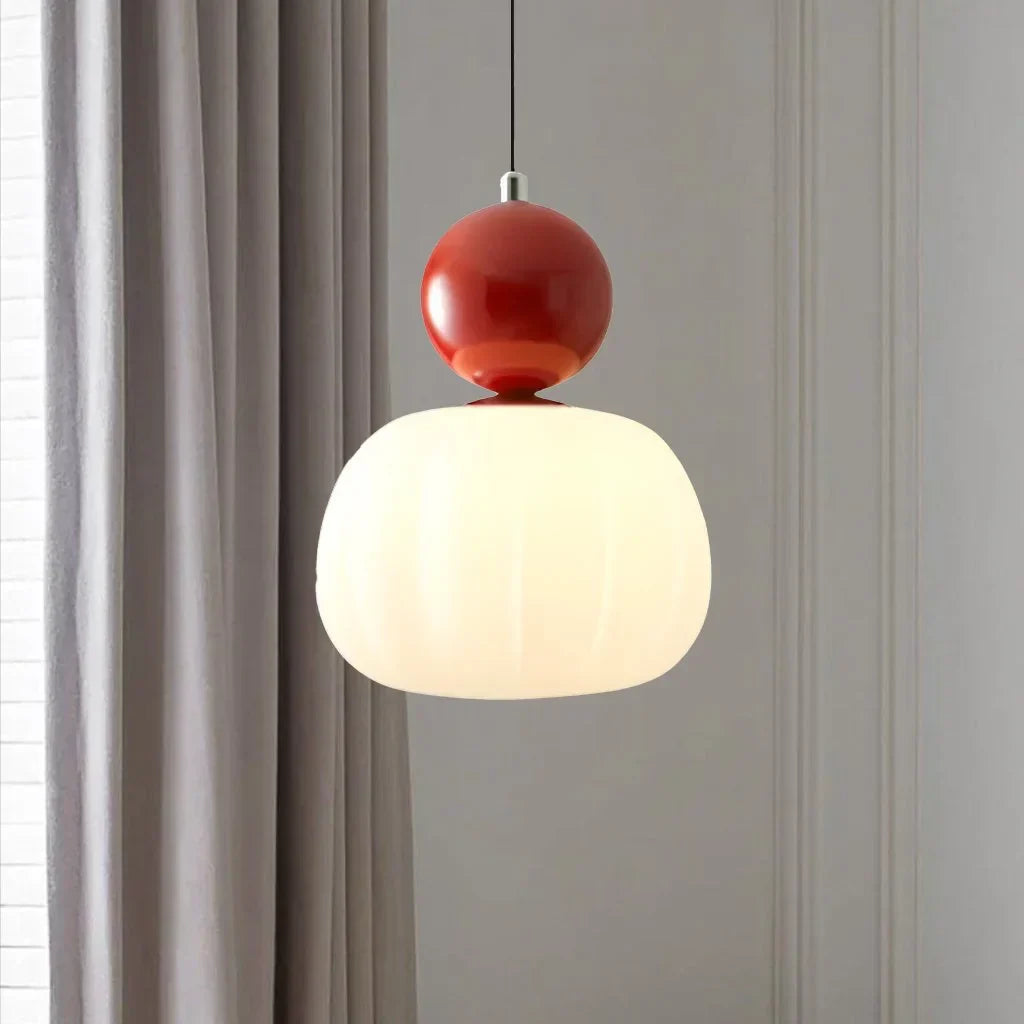 Suspension Art Déco, Crème, Verre Givré, Ø16cm x H22cm