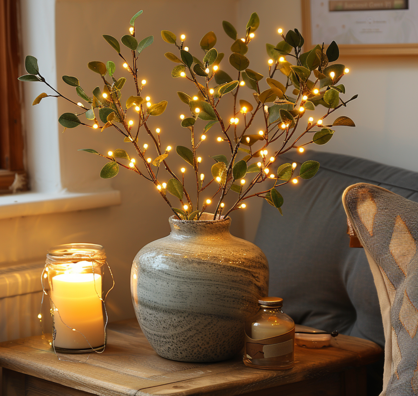 Guirlande lumineuse branche d’olivier LED – Éclairage déco naturel et chaleureux