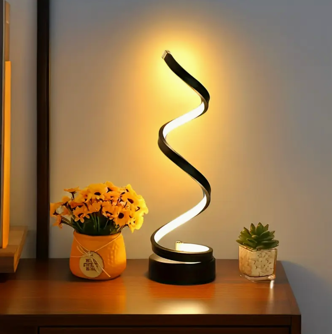 Lampe de Table Spirale LED – Design Moderne à Intensité Variable avec Port USB