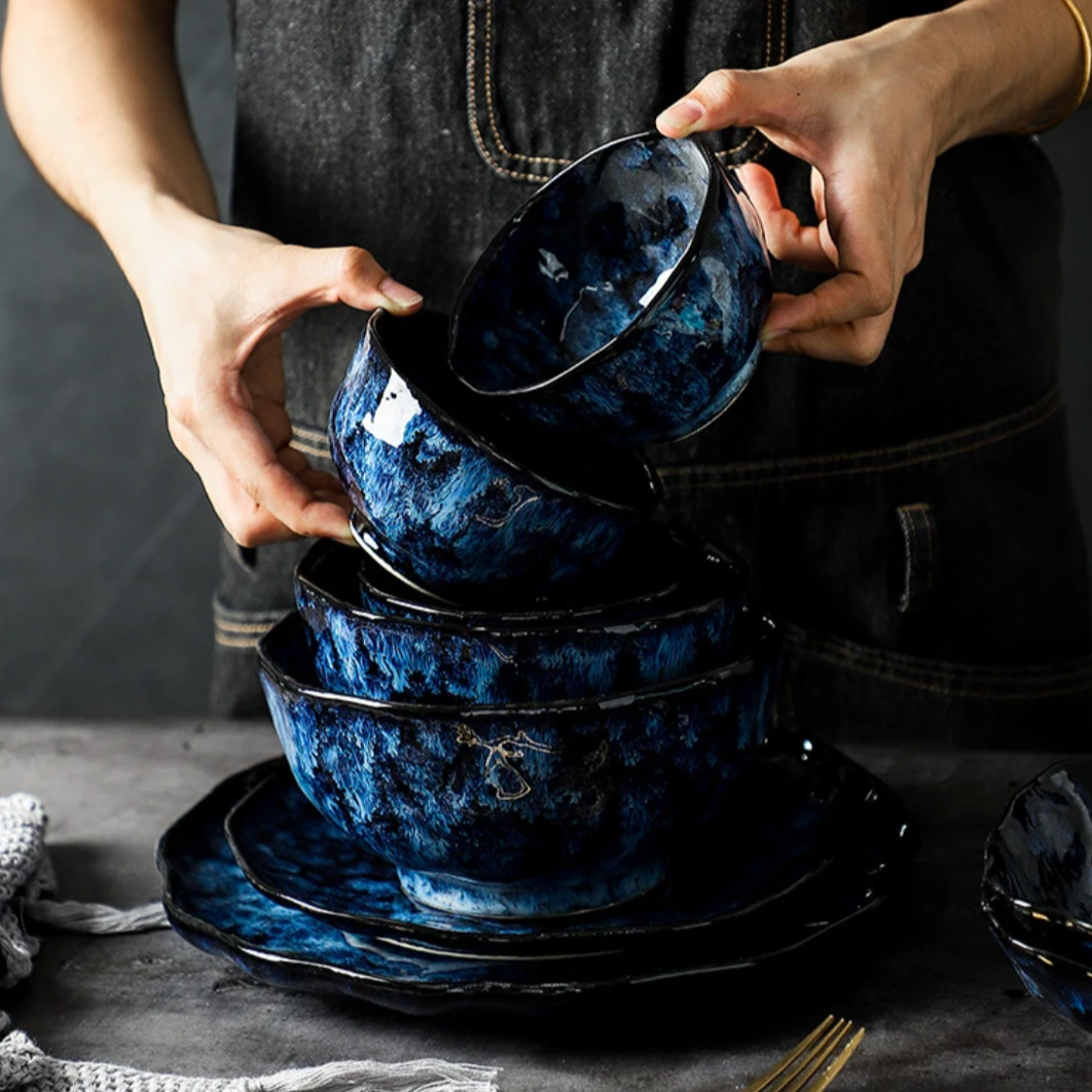 Ensemble de Dîner 10 Pièces Blue Nebula – Élégance Céleste pour Vos Repas Quotidiens