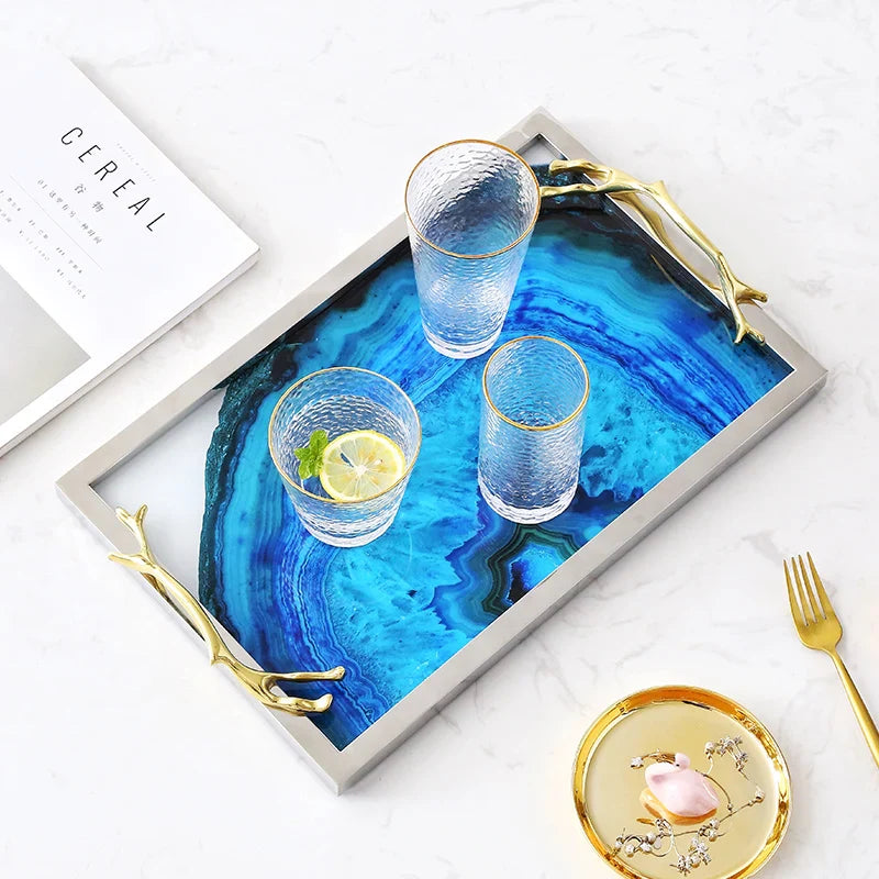 Plateau Décoratif en Agate Bleue – Luxe Naturel pour Vos Moments de Dégustation
